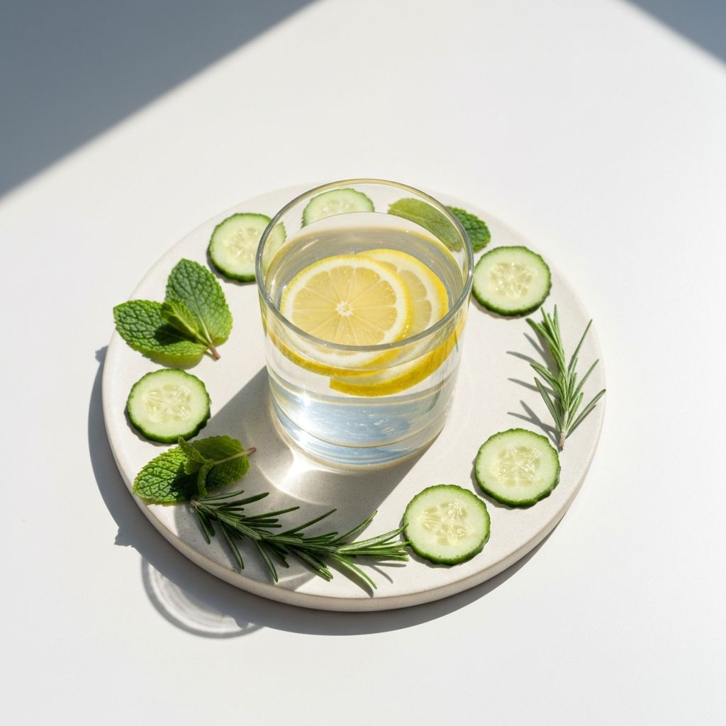 Glass of water with lemon on round ceramic coaster